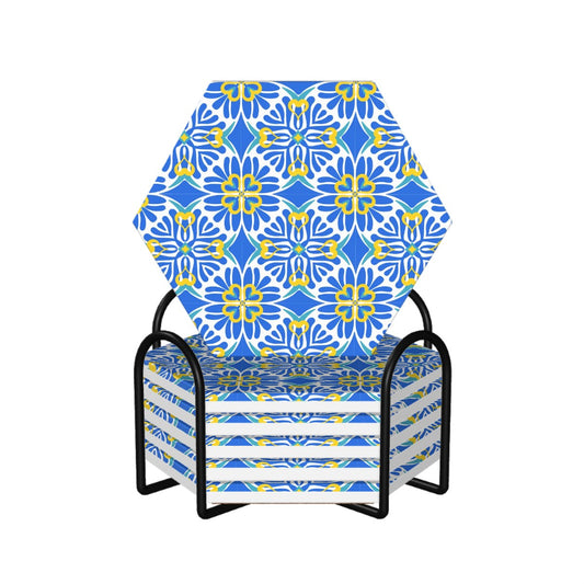 Santorini Breeze Hexagon Ceramic Coasters Set of 6