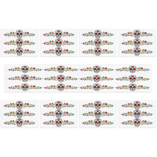 Vibrant Floral Skull Table Runner Placemat Set 9 Pieces