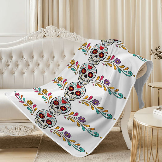 Vibrant Floral Skull Cooling Silk-Feel Blanket