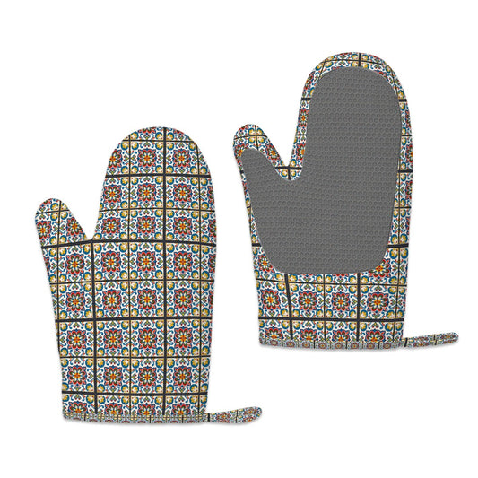 Mediterranean Bloom Silicone Oven Mitts Heat Resistant Set