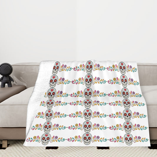 Vibrant Floral Skull Sofa Blanket