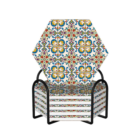 Marrakesh Medallion Hexagon Ceramic Coasters Set of 6