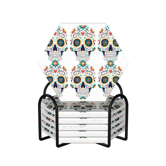 Heritage Sugar Skull Hexagon Ceramic Coasters Set of 6