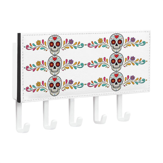 Vibrant Floral Skull Key Holder Wall Mount