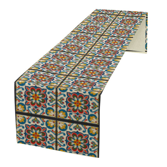 Mediterranean Bloom Linen Table Runner