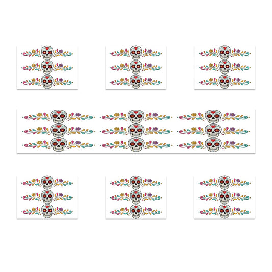 Vibrant Floral Skull Table Runner Placemat Set 7 Pieces
