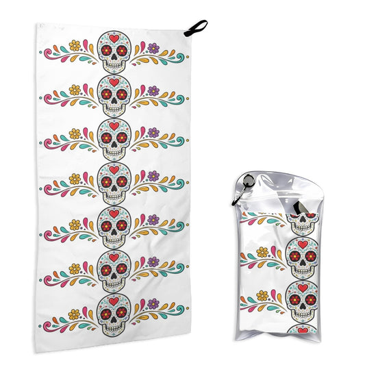Vibrant Floral Skull Vertical Microfiber Towel