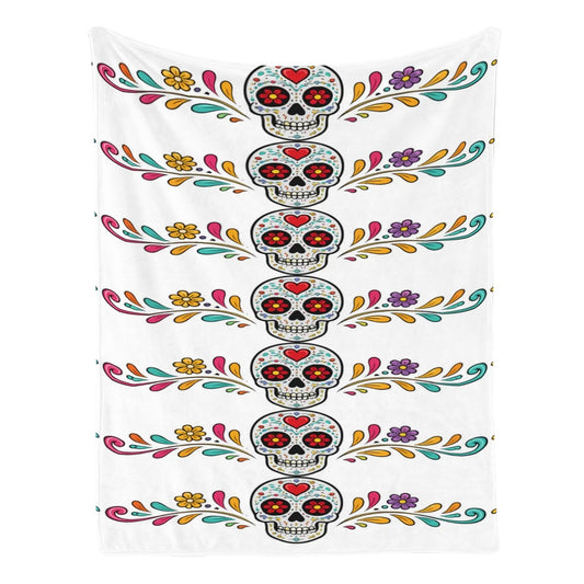 Vibrant Floral Skull GSM Flannel Throw Blanket (Made in USA) 5