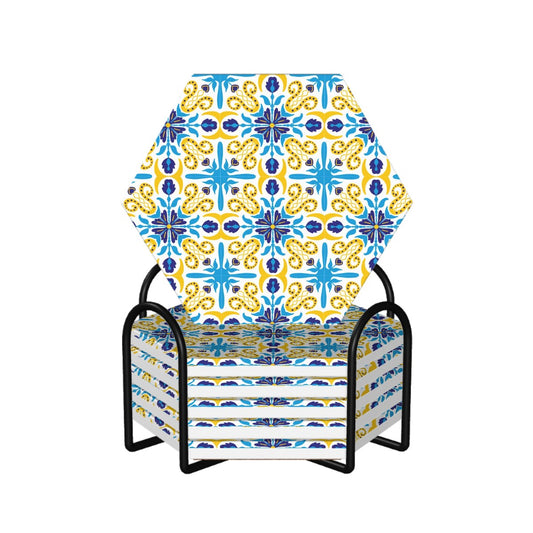 Portofino Petal Hexagon Ceramic Coasters Set of 6