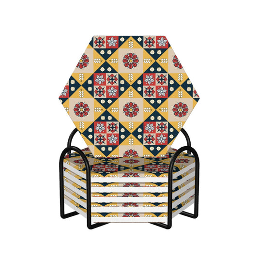 Scandi Diamond Hexagon Ceramic Coasters Set of 6